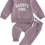 Sduydiosy Toddler Baby Girls Fall Outfits Long Sleeve Crew Neck Letters Print Sweatshirt Top with Pants Cute Newborn Clolthes